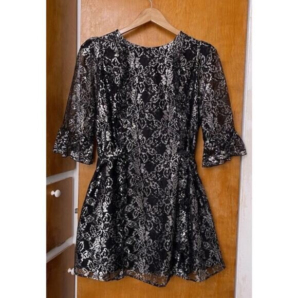 The Vampire's Wife x H&M Mystique Silver Black Metallic Lace Mini Dress Sz XL - Picture 1 of 8